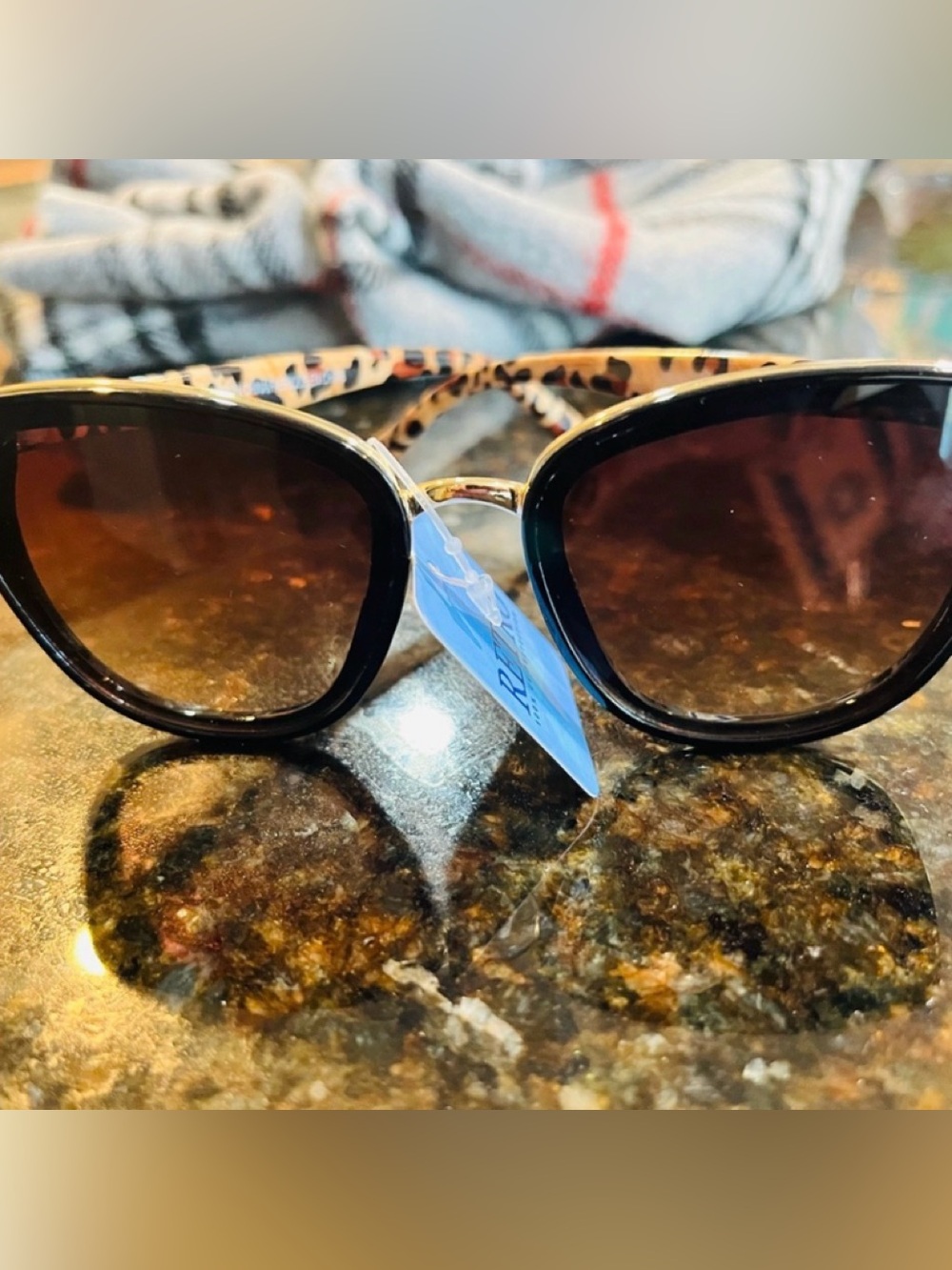 NWT Leopard Print gold sunglasses retro cat eye plastic wire w/ UV brown lenses